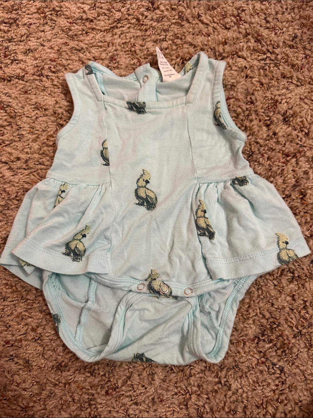 kate quinn Light Blue Cockatoo Peplum Onesie size 0-3 mos.